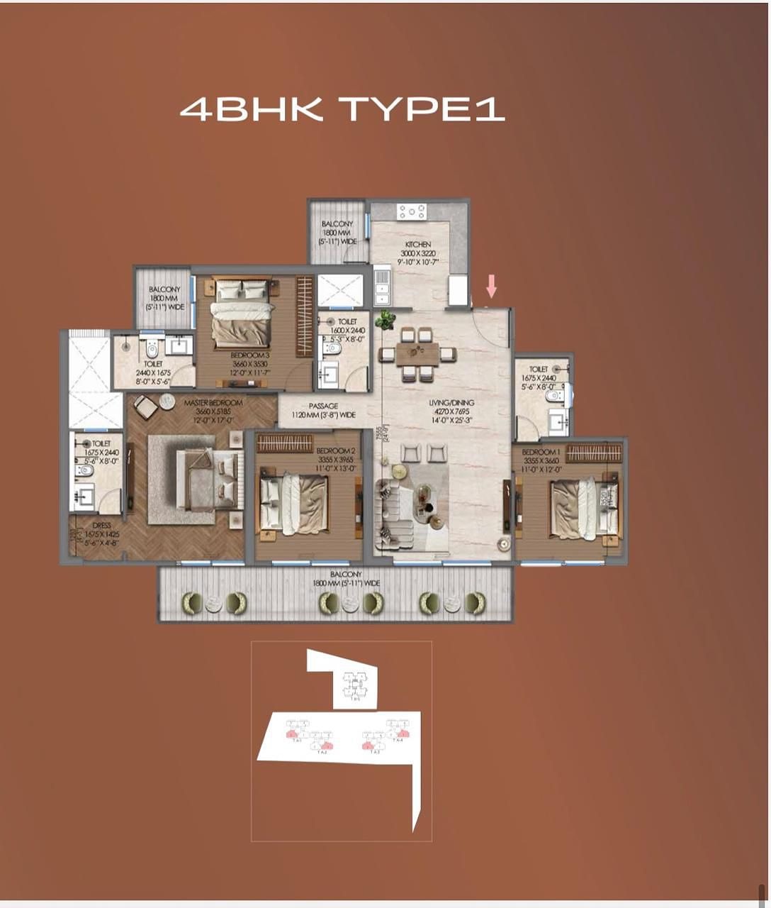 Tonino Lamborghini Residences — 4 BHK Type 1 floor plan